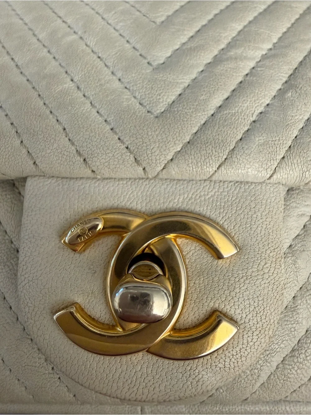 Chanel Quilted Chevron Flap Shoulder Bag in Light Beige